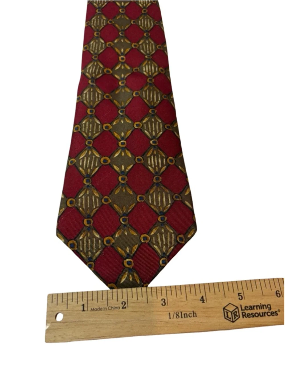 Burberrys London Silk Tie Red Gold Geometric Medallion Vintage Luxury